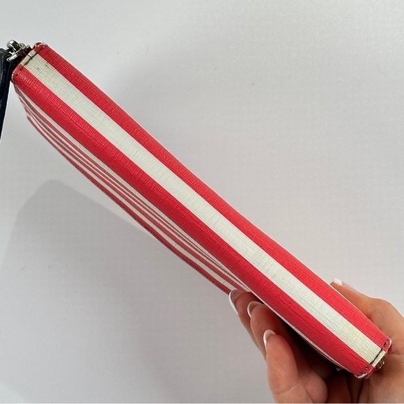 Kate Spade Zip Wallet Coral Cream Stripe Continental - Picture 9 of 13